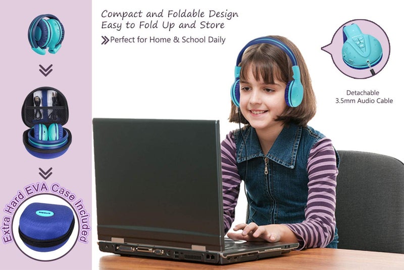 SIMOLIO Kids Bluetooth Headphones with Microphone, Wireless Childrens Headphones with Safe Volume, Foldable Adjustable Headband, Over-Ear Headsets for Boys Girls Toddler Tablet Travel Airplane Blue - Image 5